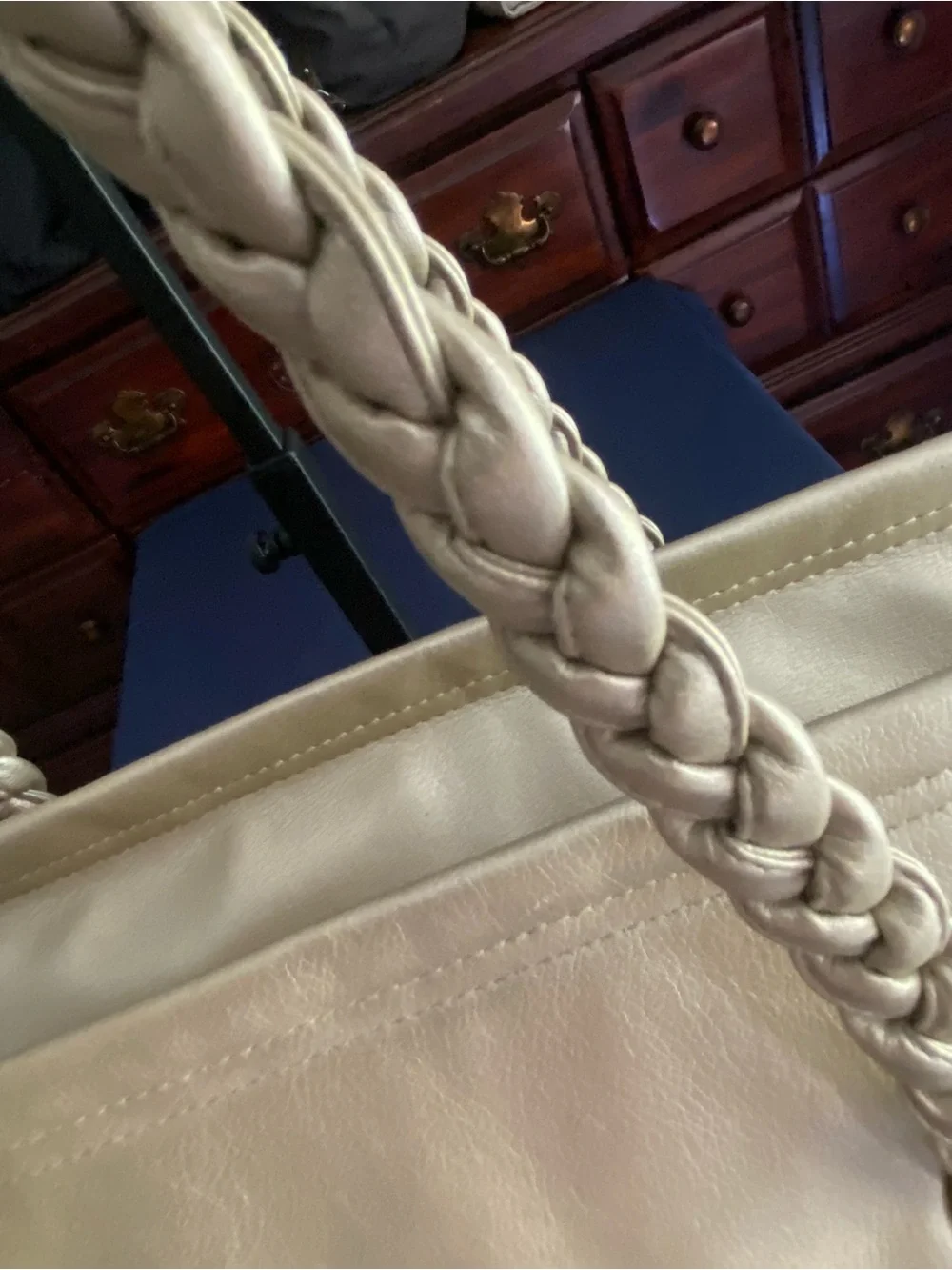 Lancôme Paris Gold Metallic Tote / Overnight Bag Braided Rope Handles Champagne - Picture 8 of 13